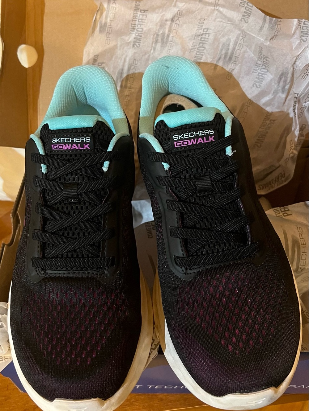 Skechers GOwalk Women's Black with Teal & Pink Athletic Sneakers
